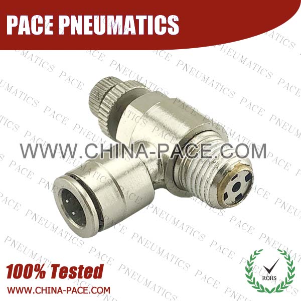 Nickel Plated Brass Speed Controller, Nickel Plated Brass Air Flow Control Valve, All Metal Push To Connect Fittings, All Brass Push In Fittings, Camozzi Type Brass Pneumatic Fittings